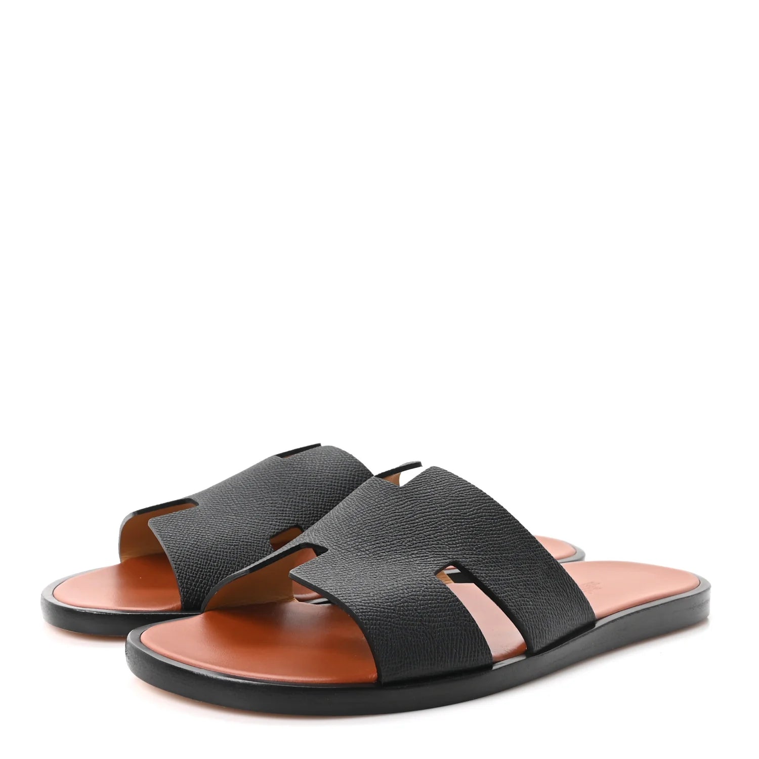 Hermes Black Grained Oran Sandals