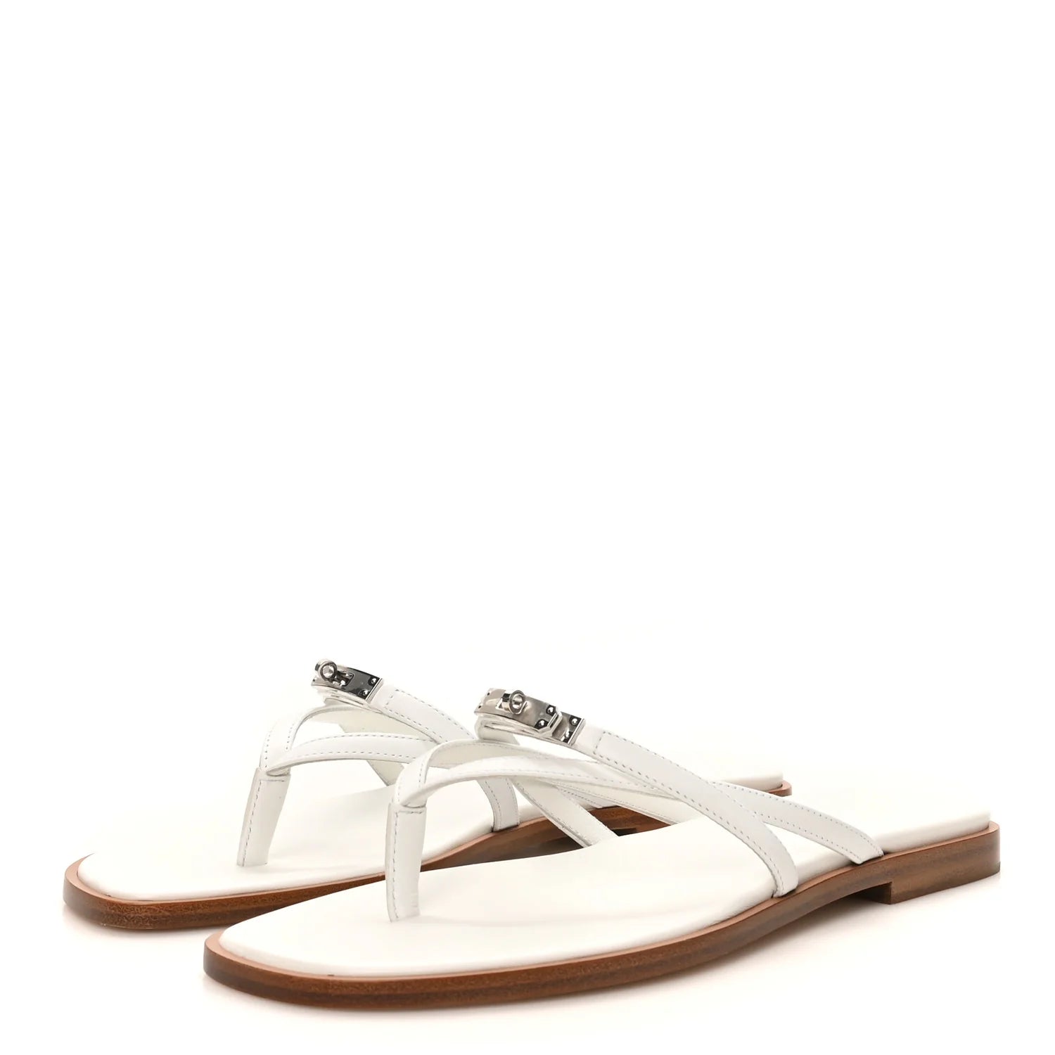 Hermes White Leather Kelly Sandals
