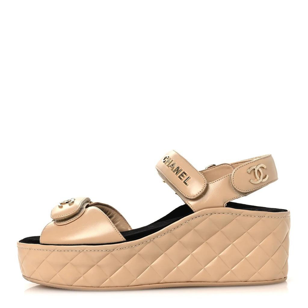 Chanel Beige Quilted Leather Platforms