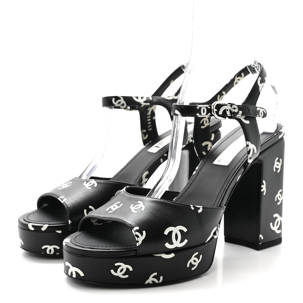 Chanel Black Logo Platform Sandals