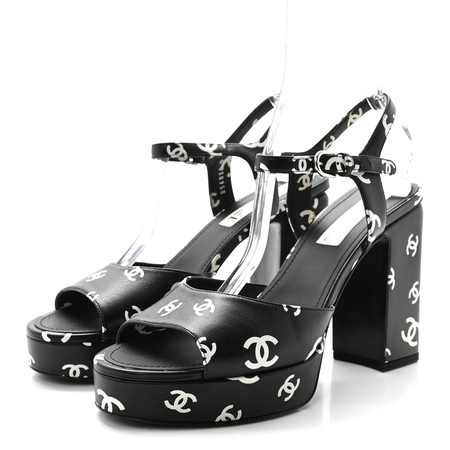 Chanel Black Logo Platform Sandals