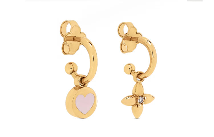 Louis Vuitton Gold Heart Monogram Earrings