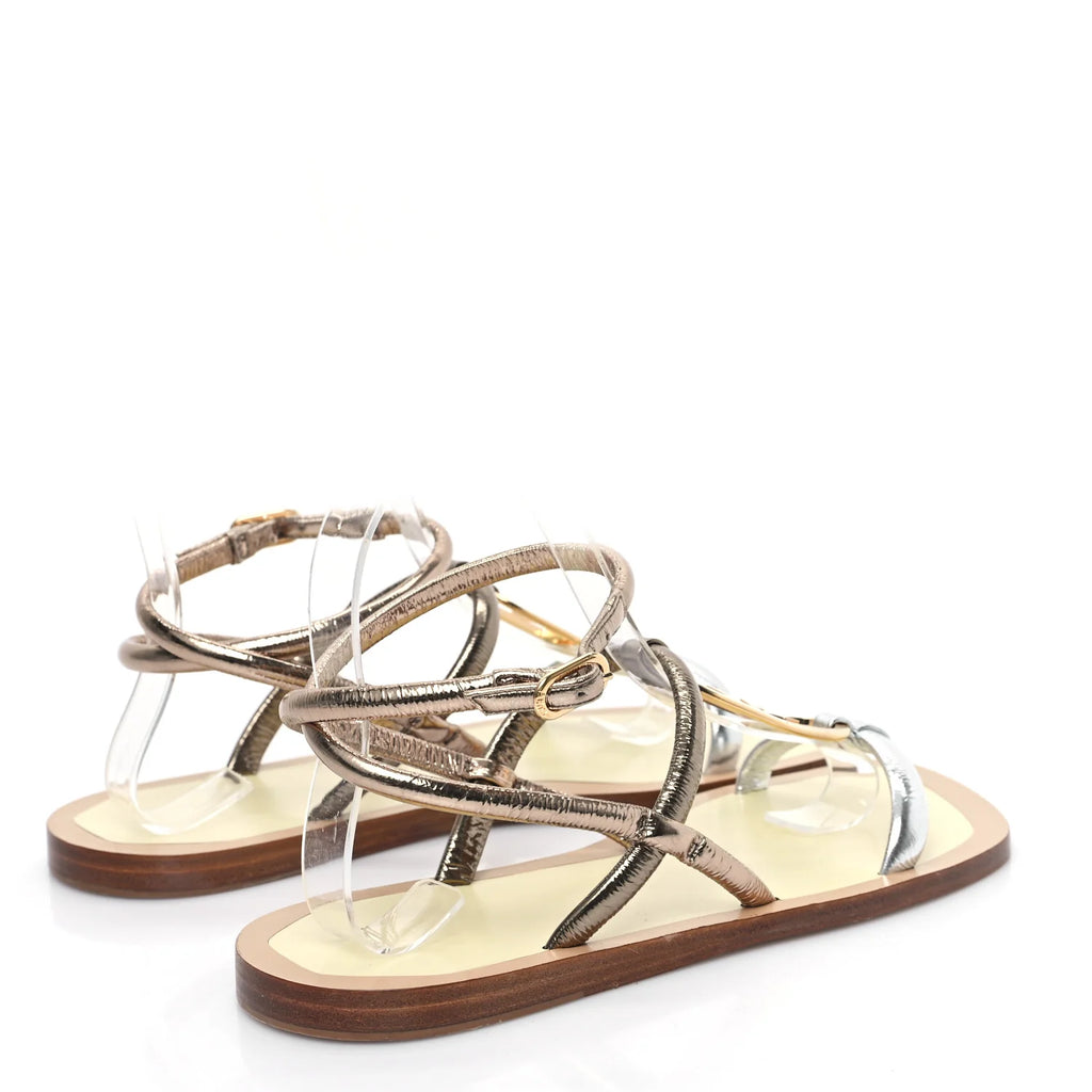 Prada Metallic Bicolor Logo Sandals