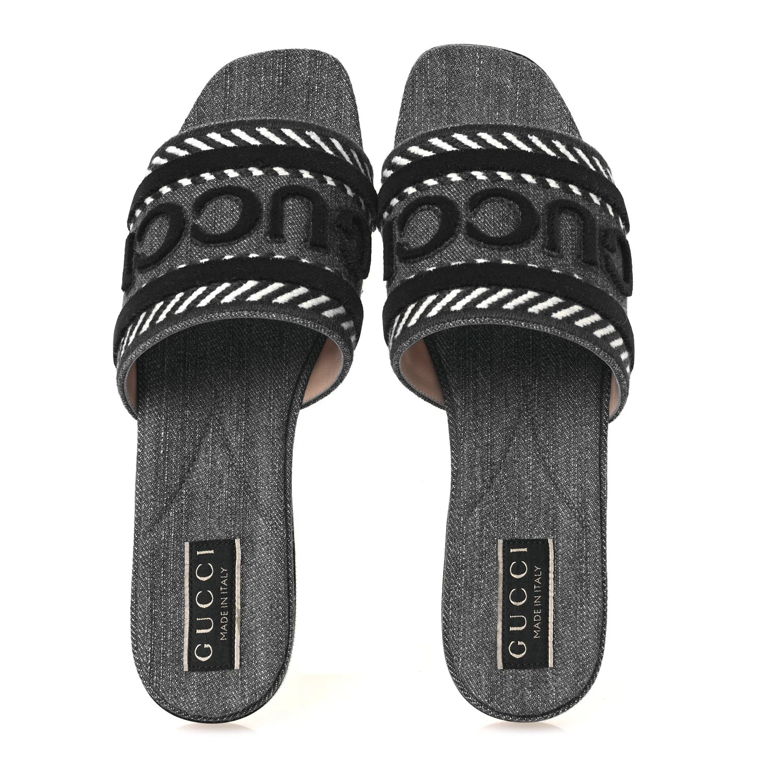 Gucci Grey Denim Logo Slides