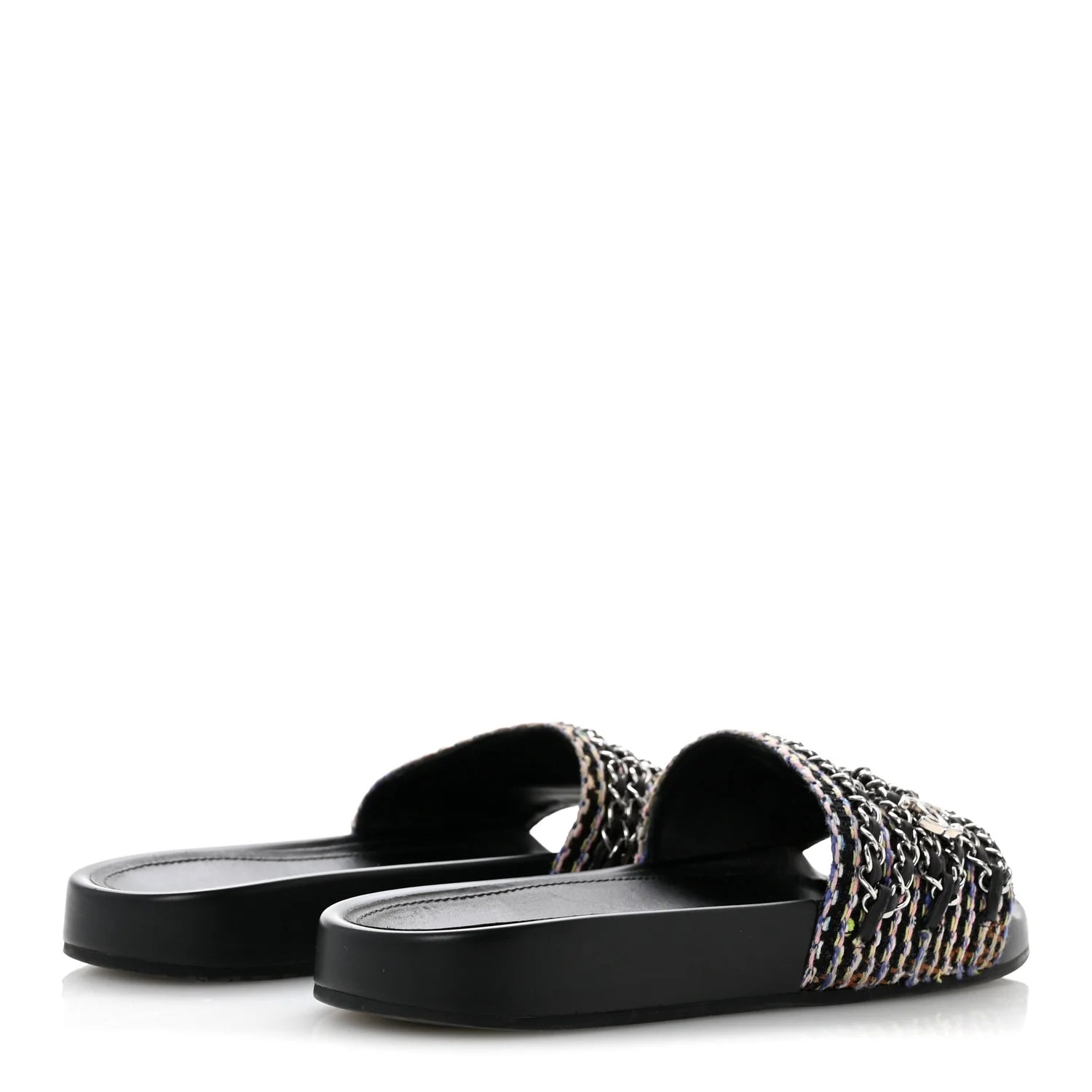 Chanel Multicolor Tweed Chain Slides