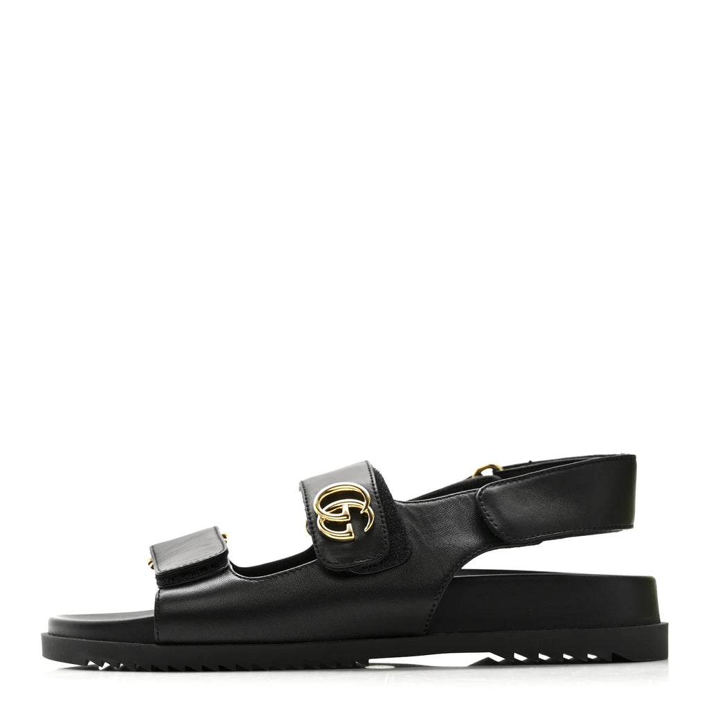 Gucci Black Leather GG Sandals