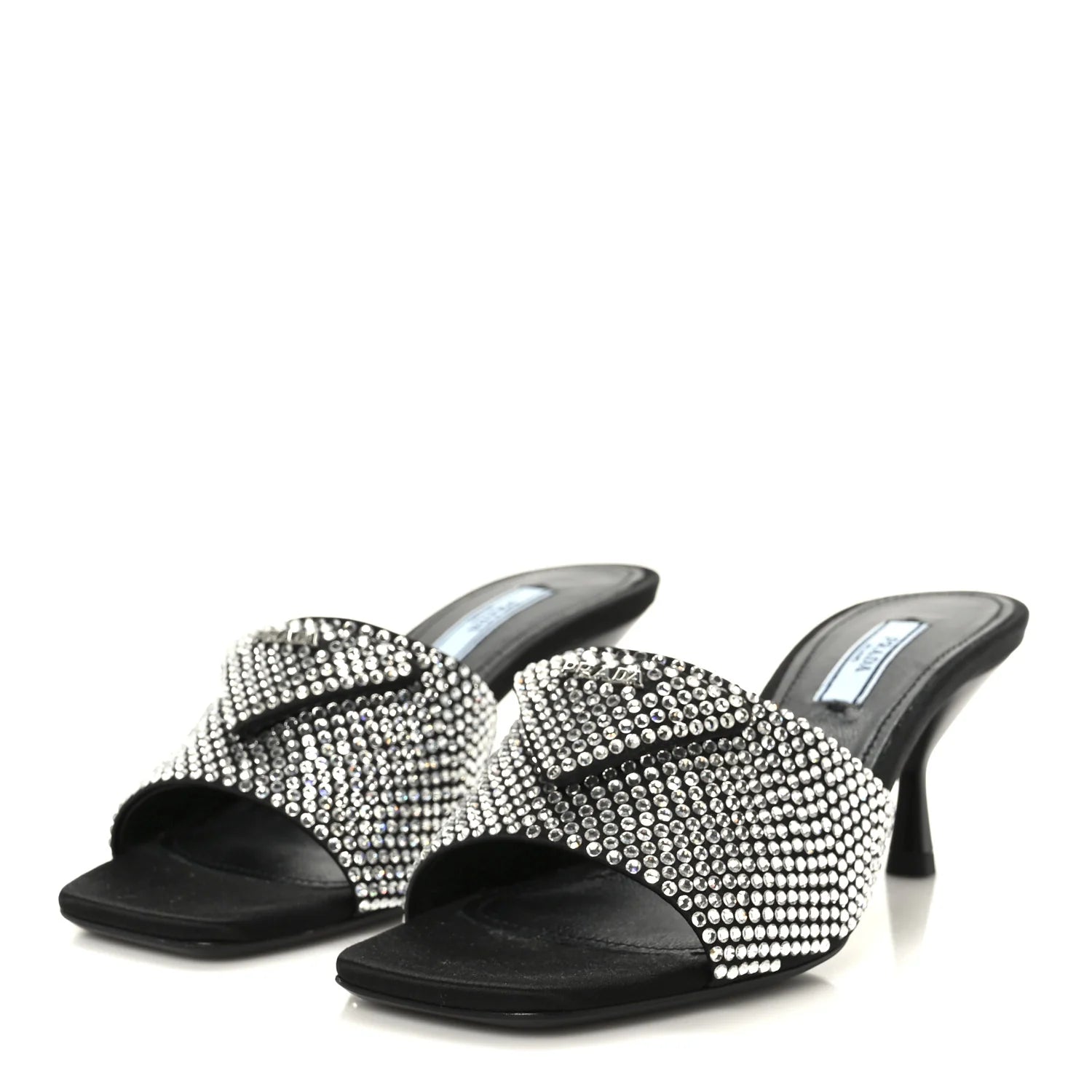 Prada Black Crystal Satin Mules