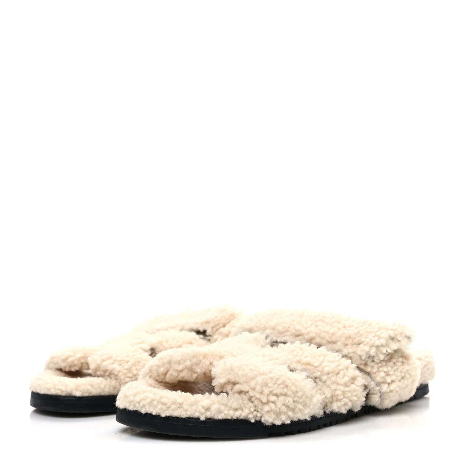 Hermes Cream Shearling Chypre Sandals
