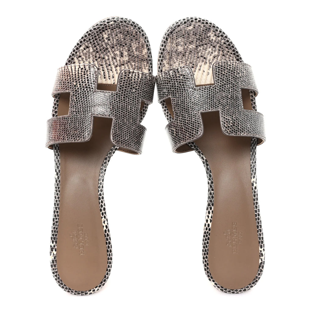 Hermes Metallic Python Oasis Sandals