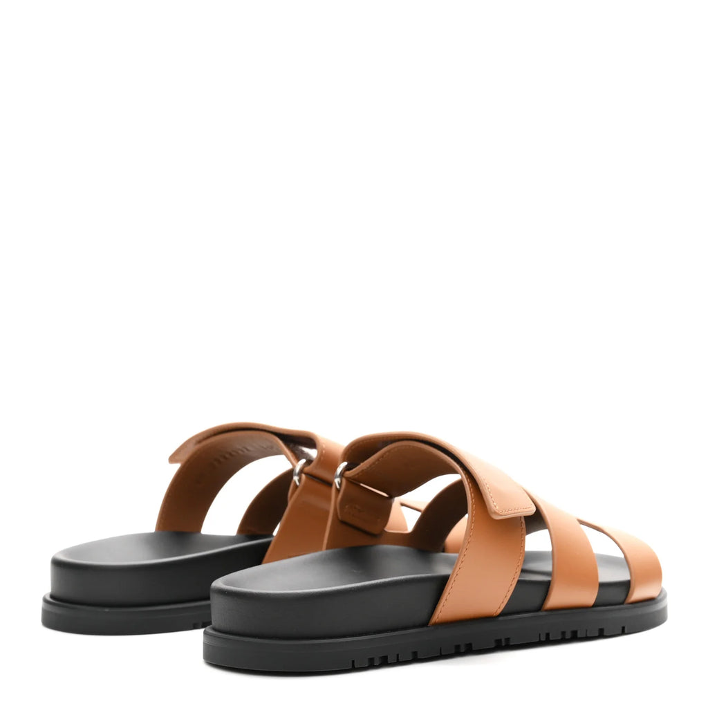 Hermes Tan Leather Chypre Sandals