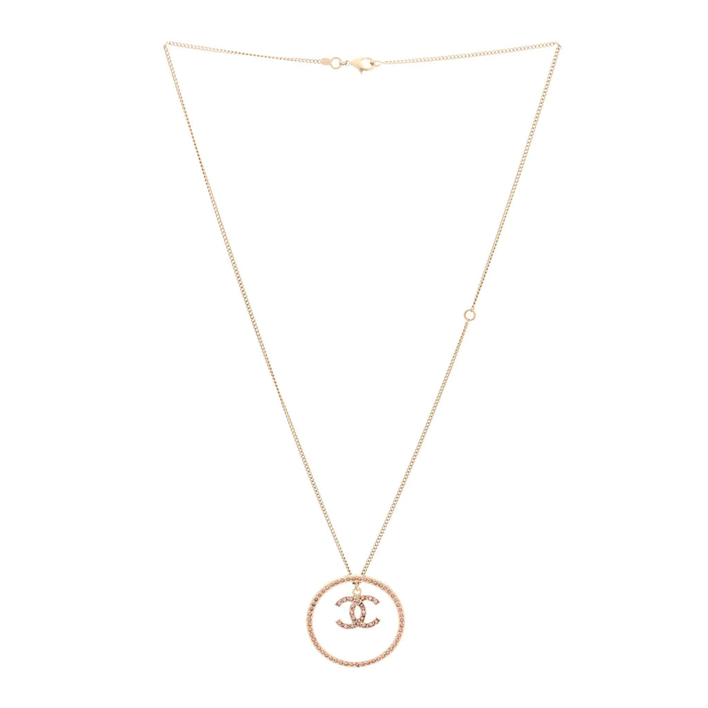Chanel Gold Pink Crystal Necklace