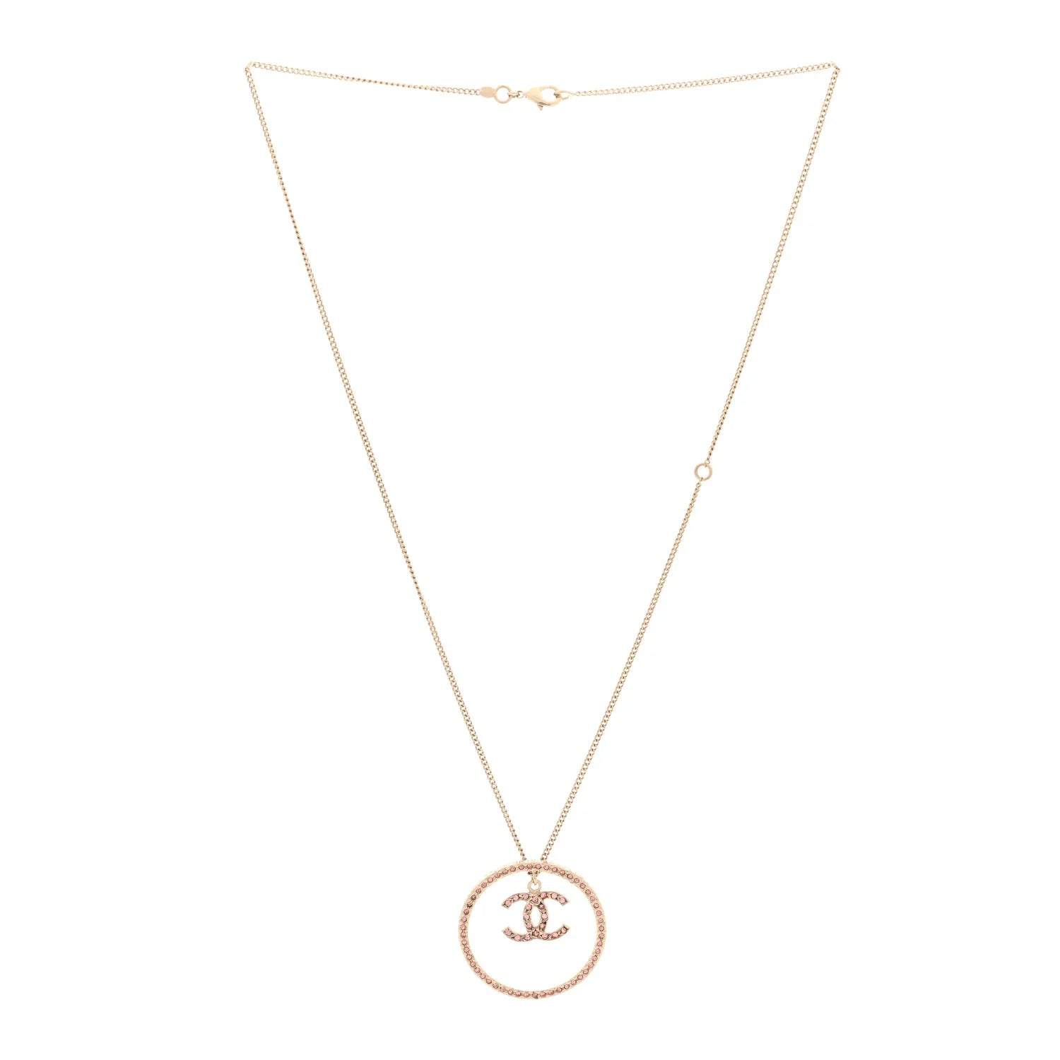 Chanel Gold Pink Crystal Necklace