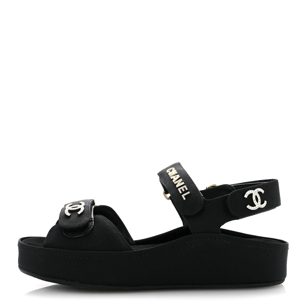 Chanel Black Fabric Crystal Sandals