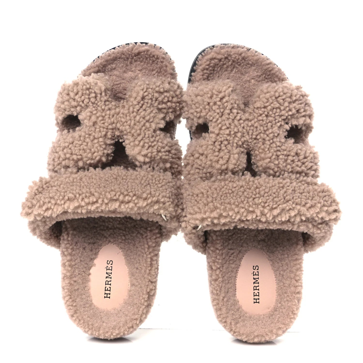 Hermes Grey Shearling Oran Sandals