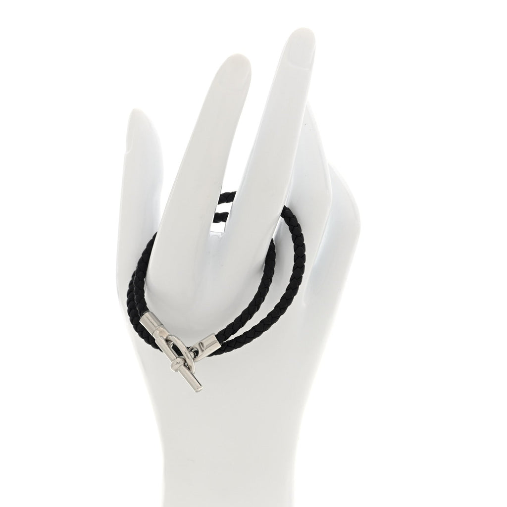 Hermes Black Braided Leather Bracelet