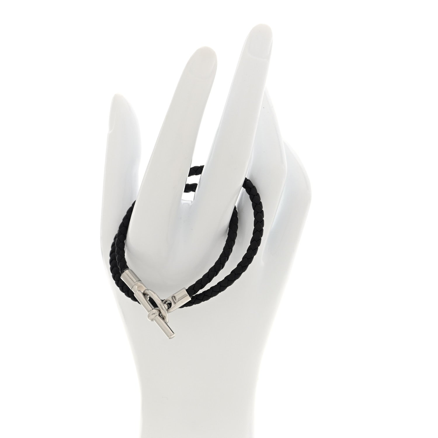 Hermes Black Braided Leather Bracelet