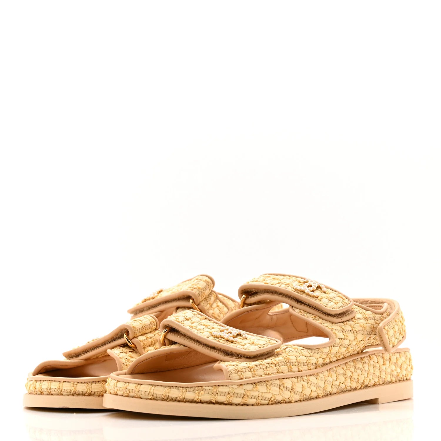 Chanel Beige Raffia Dad Sandals