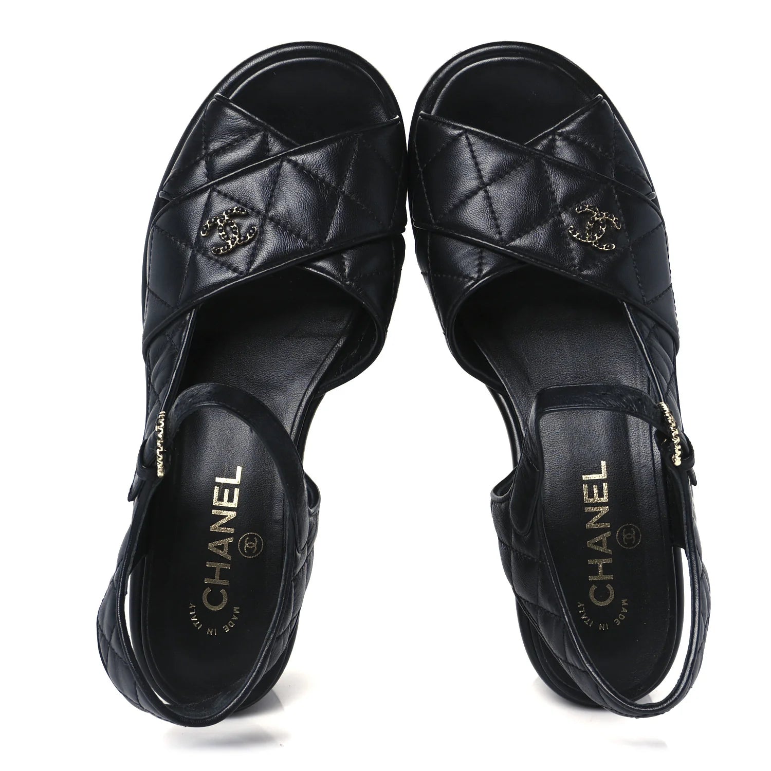 Chanel Black Quilted Wedge Sandals