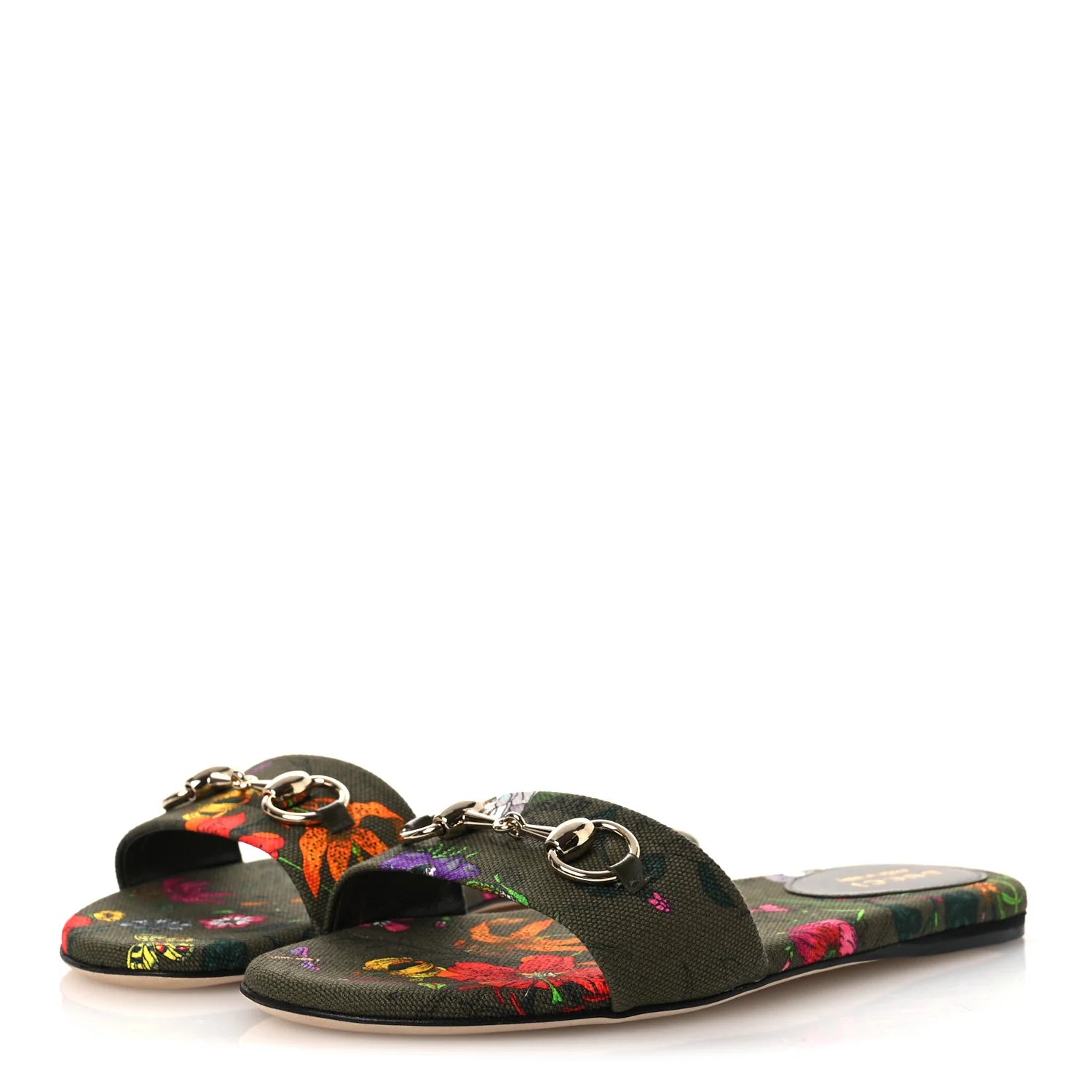 Gucci Floral Horsebit Slide Sandals