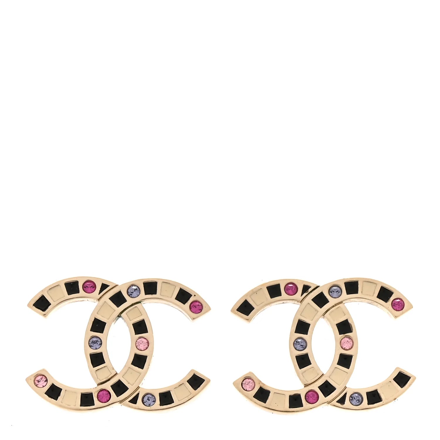 Chanel Gold Multicolored Crystal CC Earrings