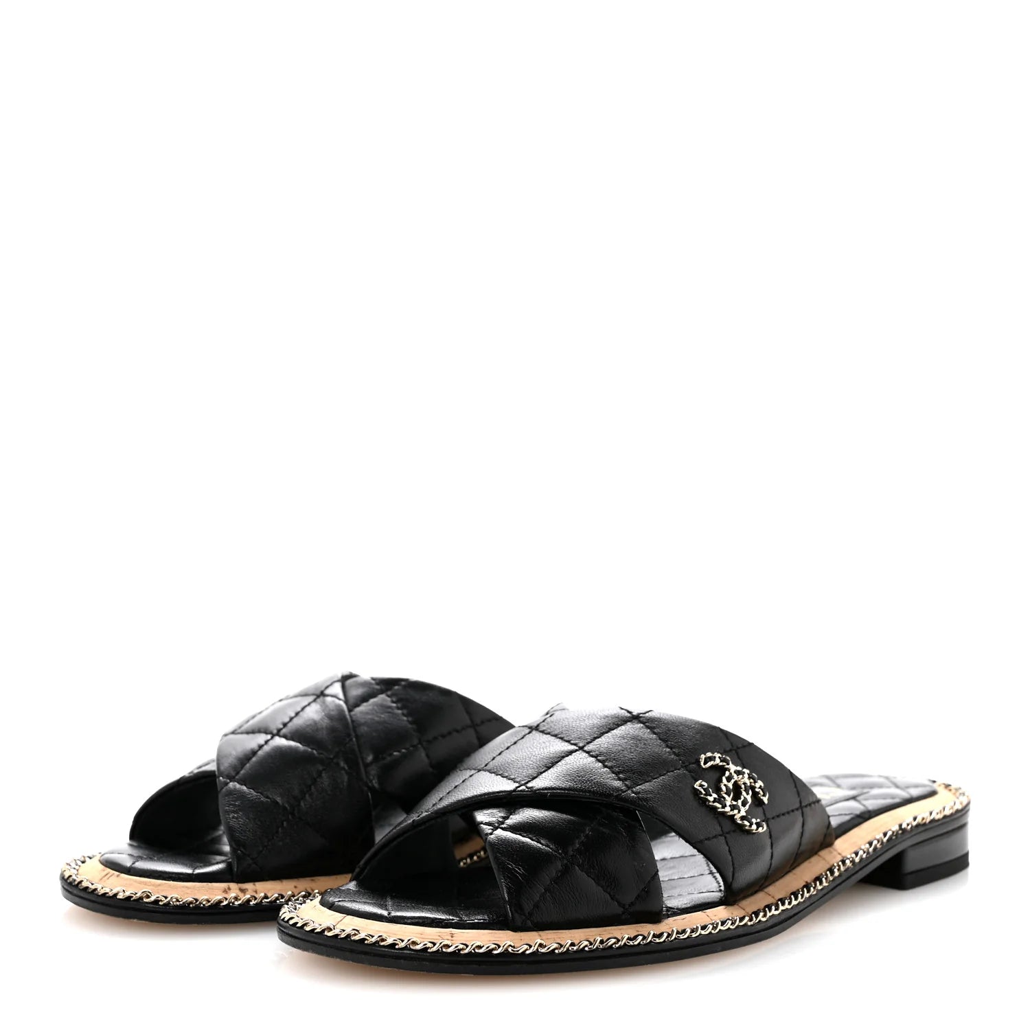 Chanel Black Quilted Leather Slides