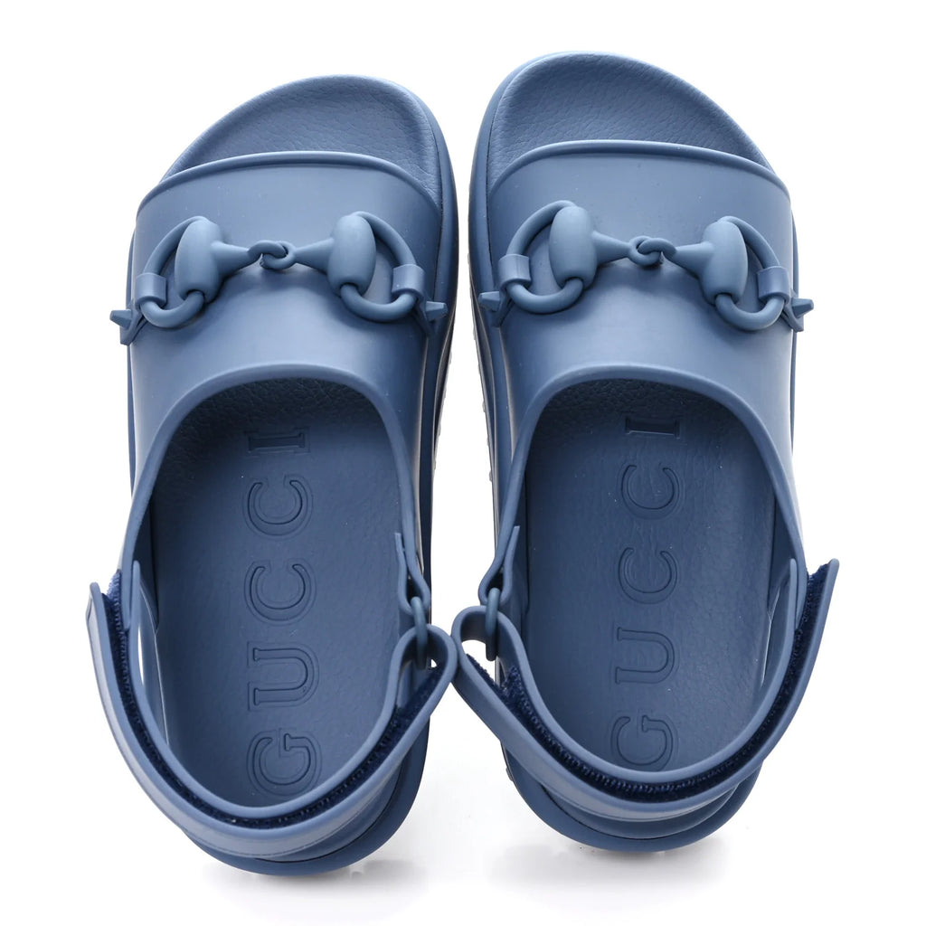 Gucci Blue Rubber Horsebit Sandals