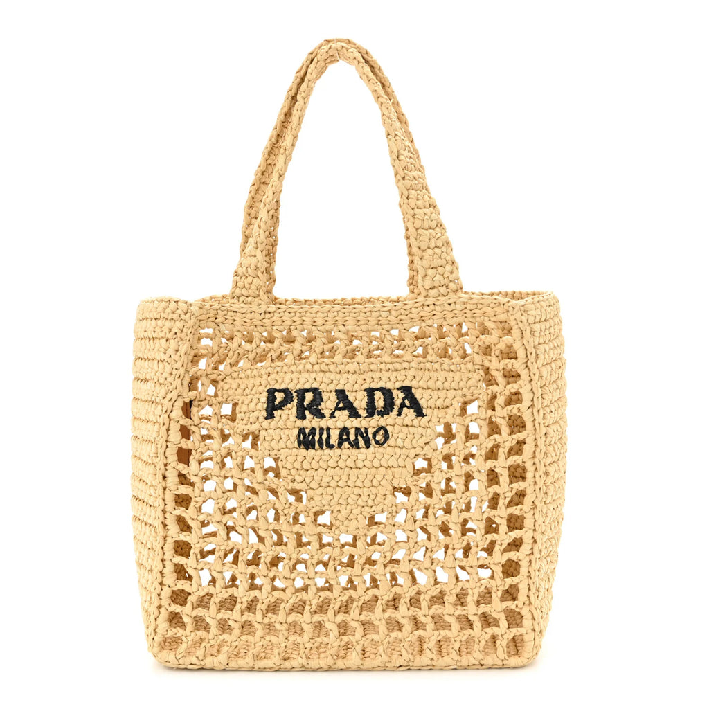 Prada Beige Raffia Tote Bag