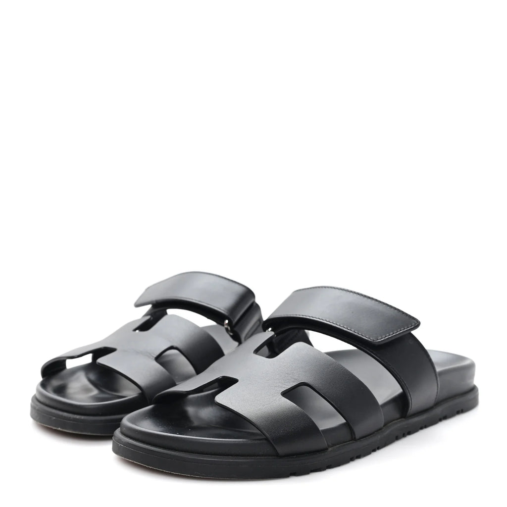 Hermes Black Leather Chypre Sandals