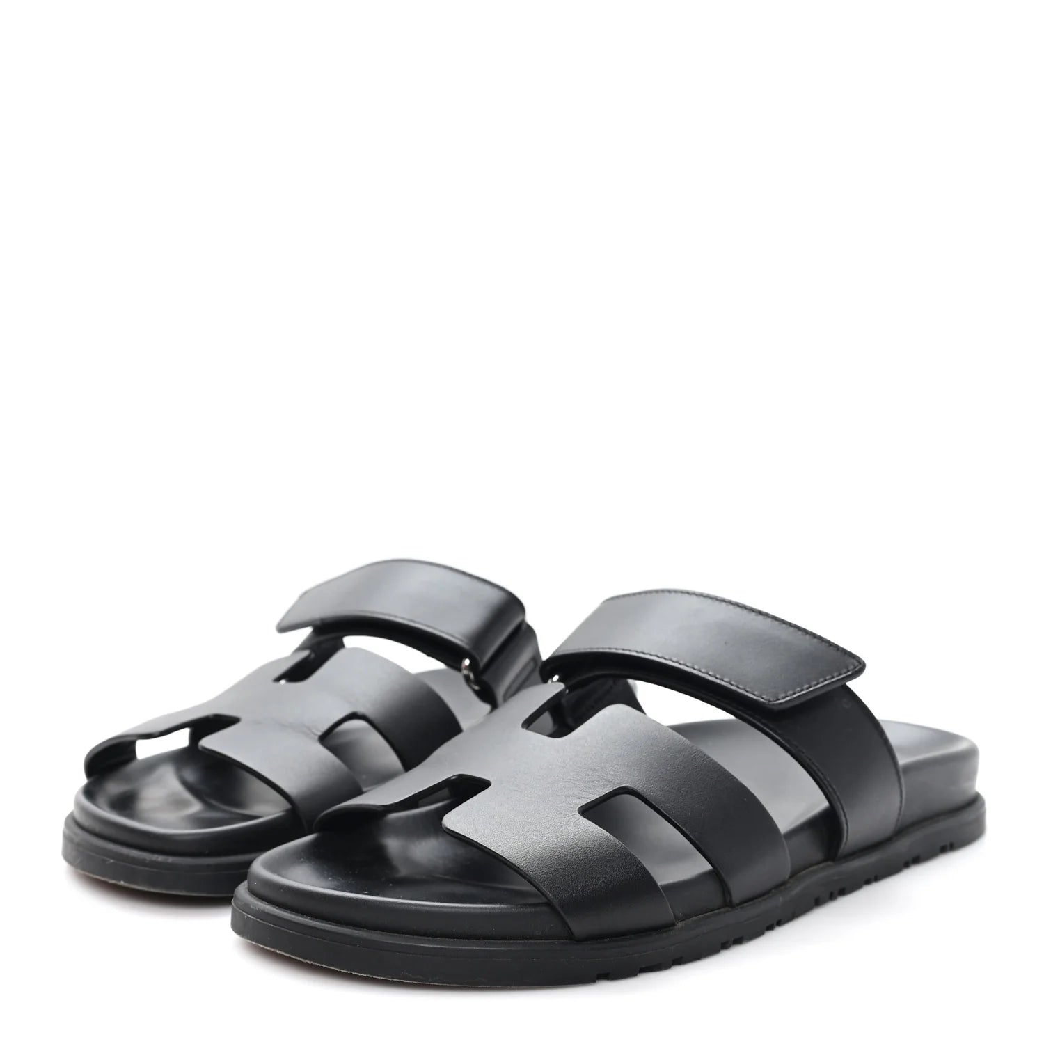 Hermes Black Leather Chypre Sandals