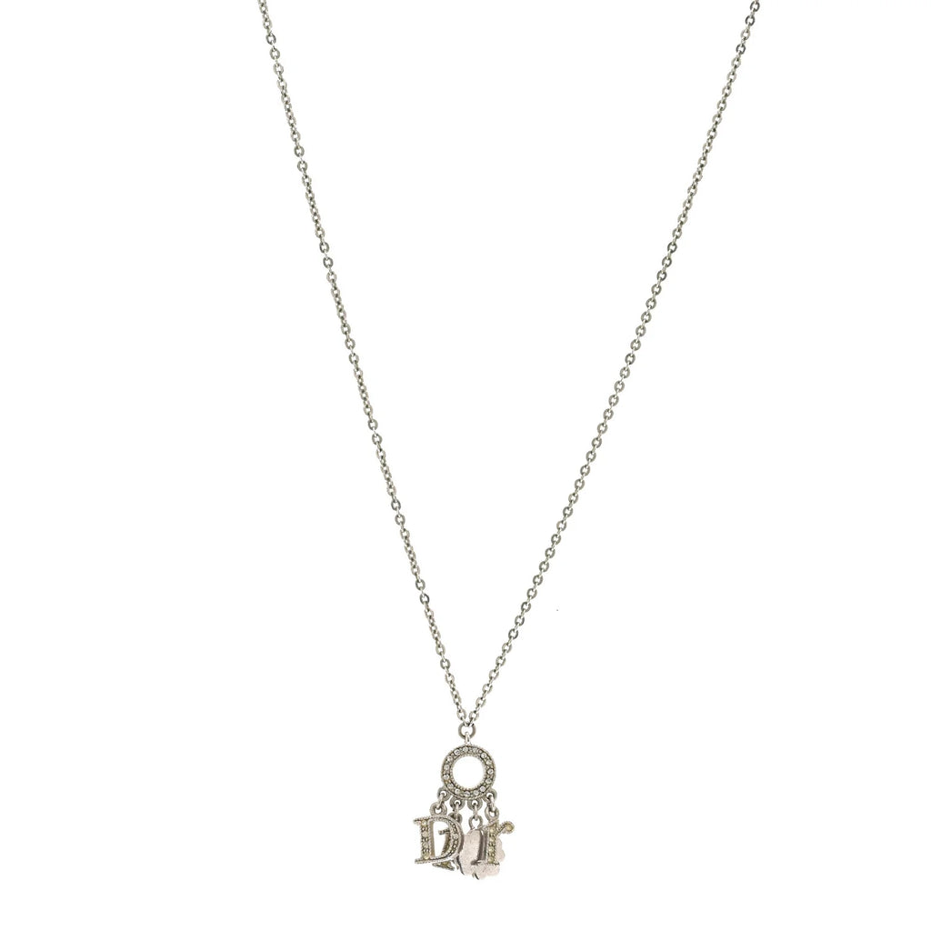 Dior Silver Crystal Logo Necklace