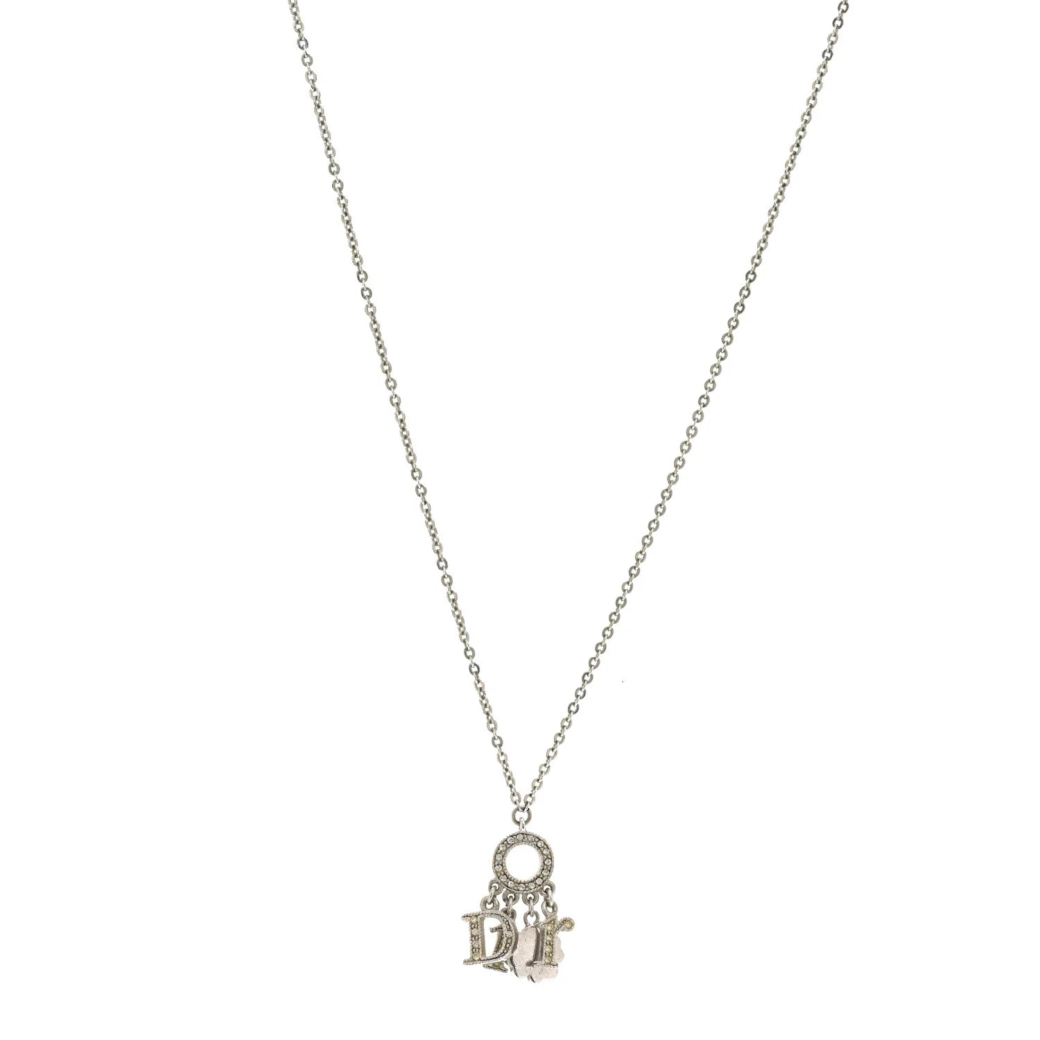 Dior Silver Crystal Logo Necklace