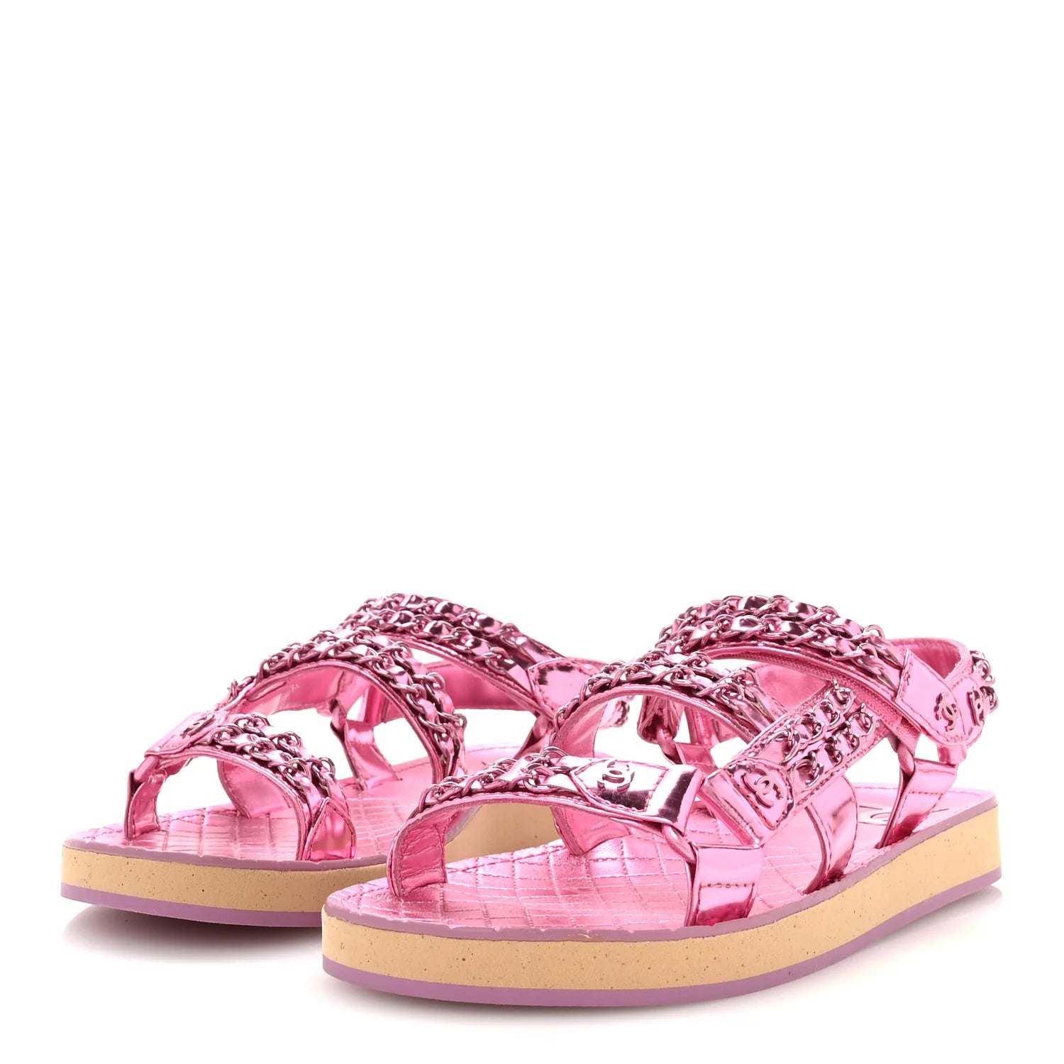 Chanel Metallic Pink Chain Sandals