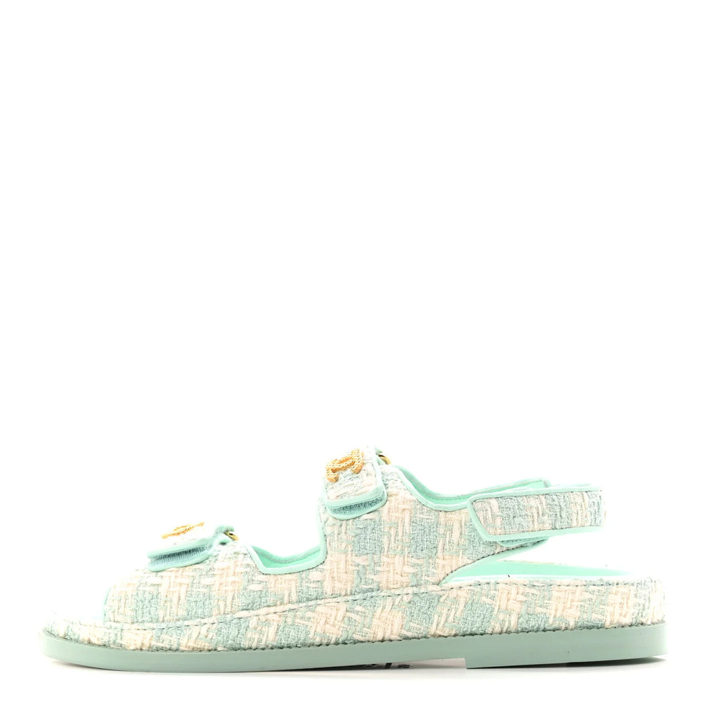 Chanel Mint Green Tweed Sandals