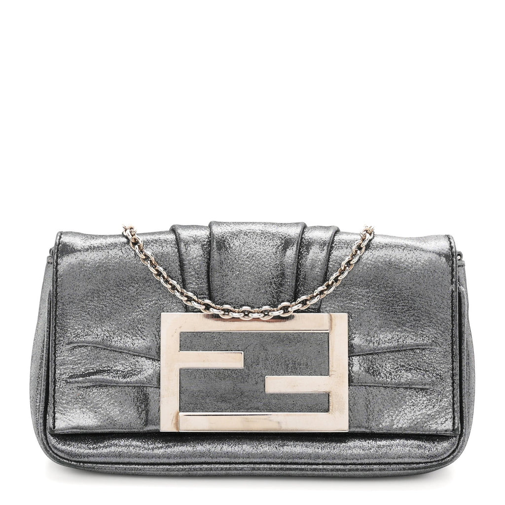 Fendi Metallic Pewter Logo Baguette