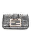 Fendi Metallic Pewter Logo Baguette