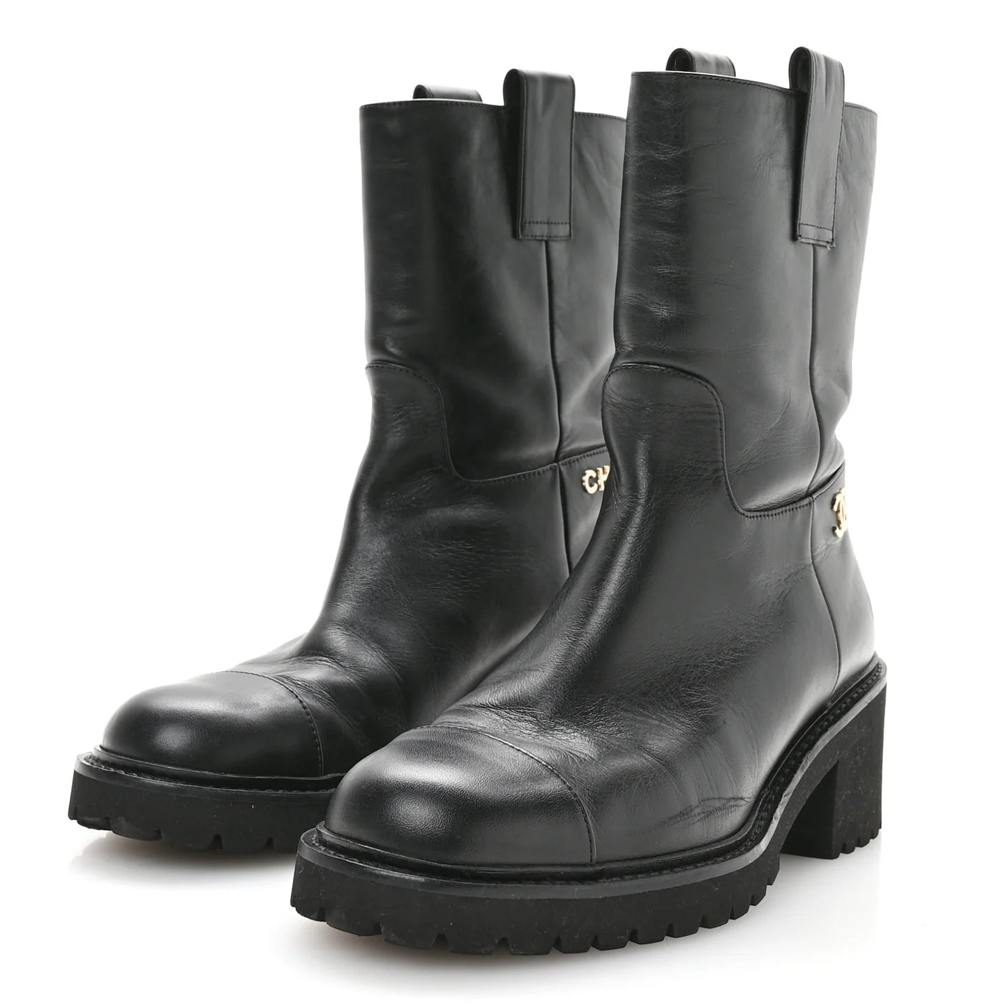 Chanel Black Leather CC Boots
