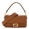 Fendi Brown Embossed Leather Baguette