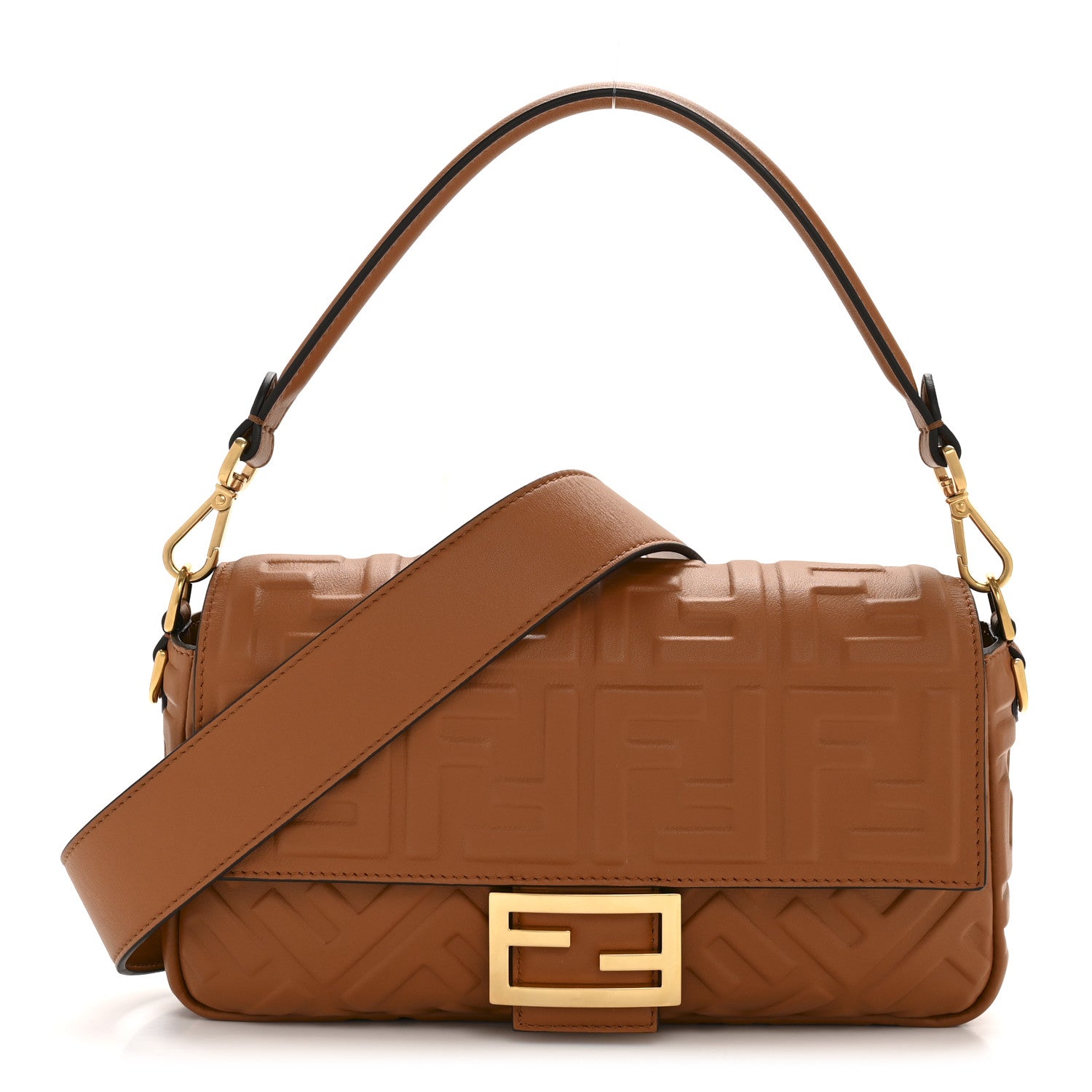 Fendi Brown Embossed Leather Baguette