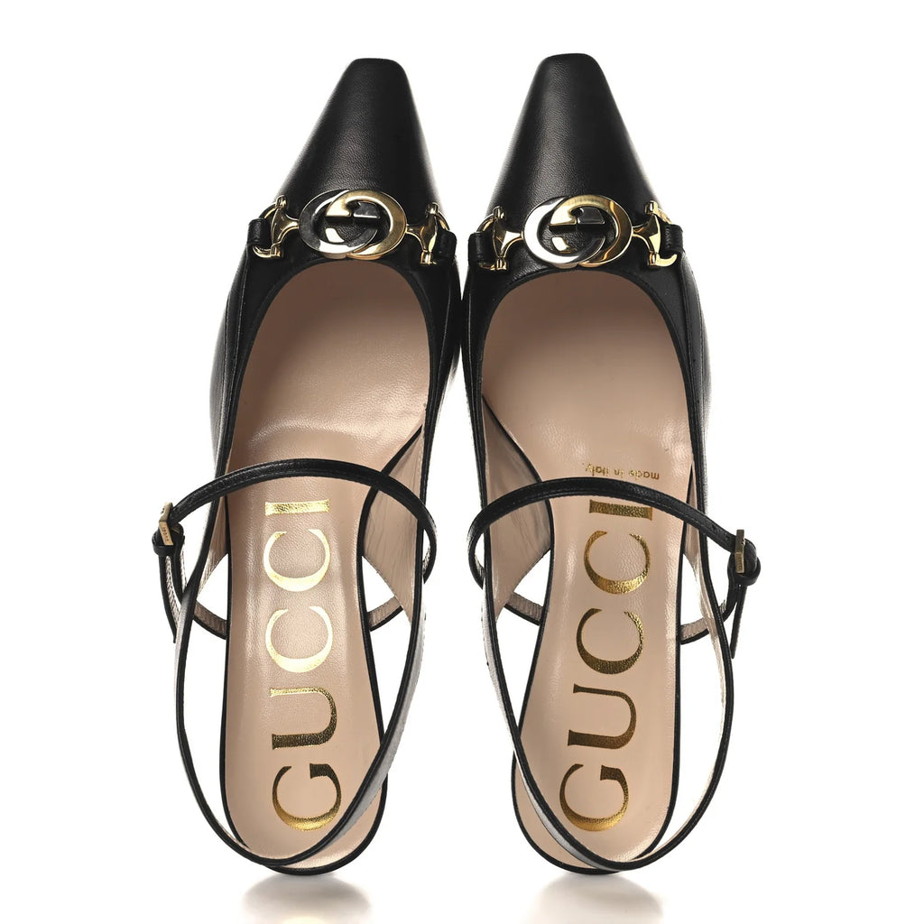 Gucci Black Leather Slingback Pumps