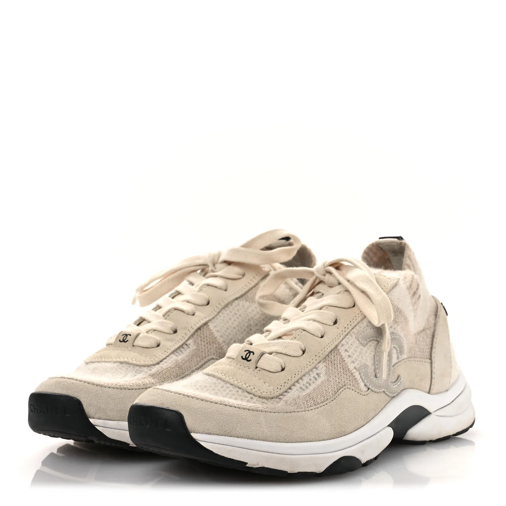 Chanel Beige Suede CC Sneakers