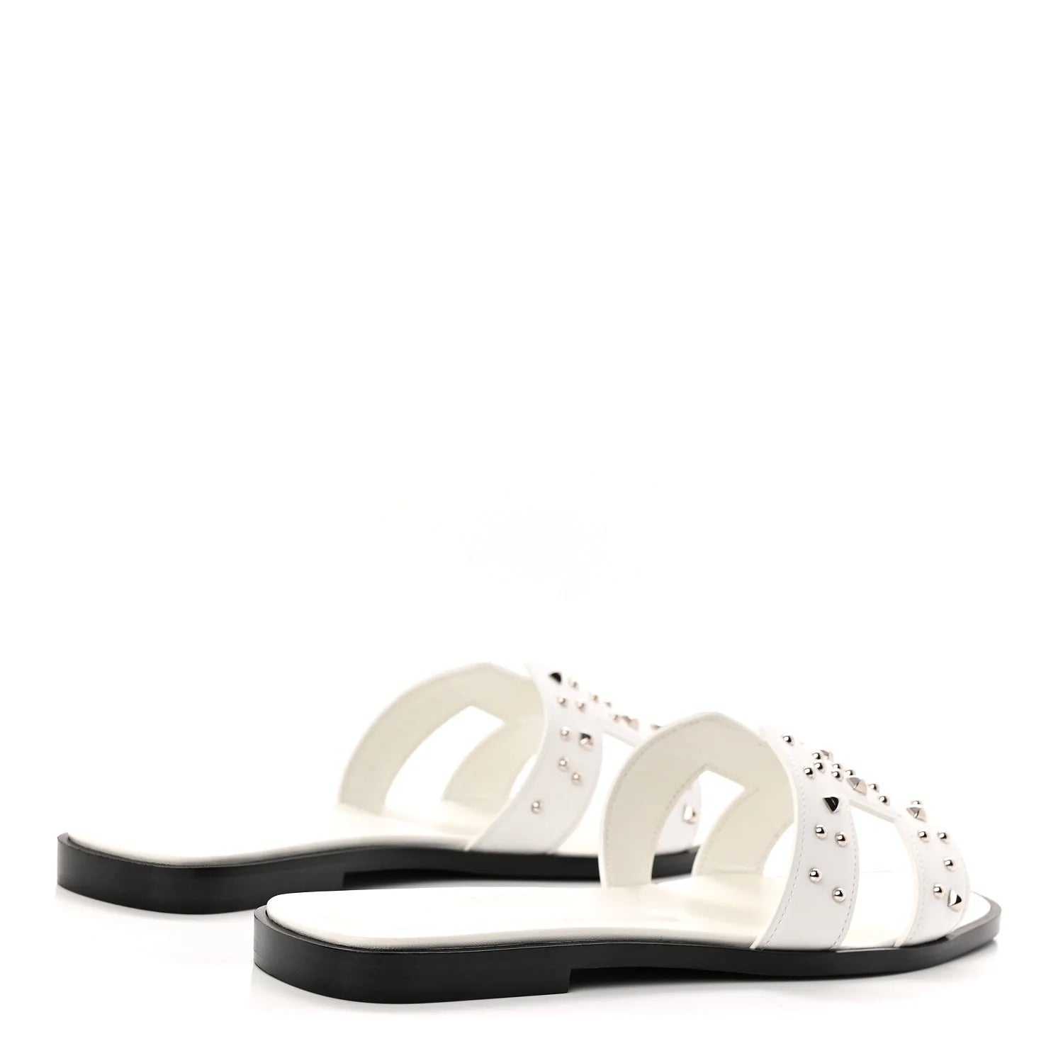 Hermes White Studded Oran Sandals