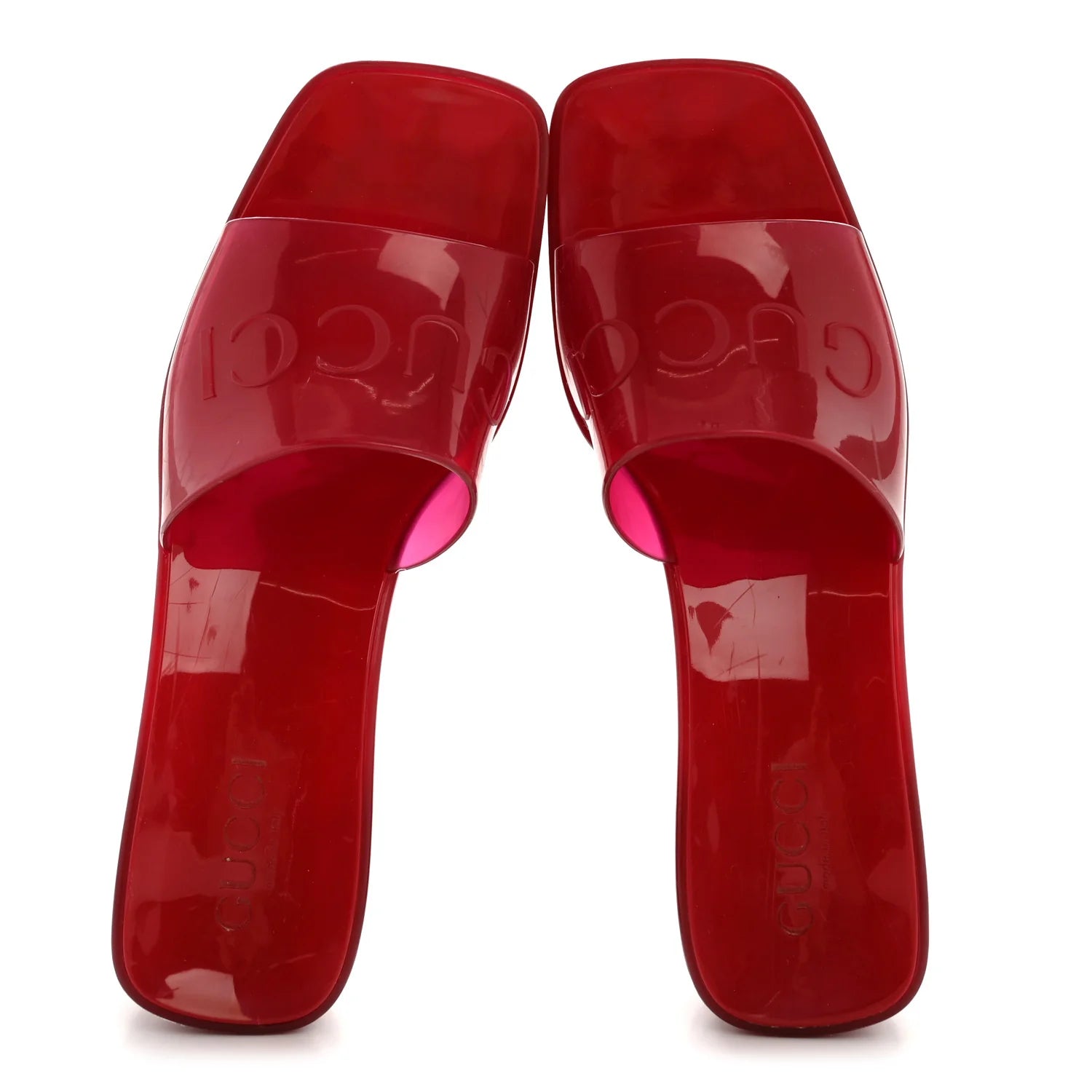 Gucci Pink Rubber Platform Slides