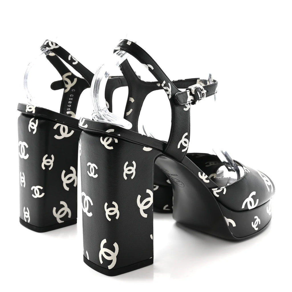 Chanel Black Logo Platform Sandals