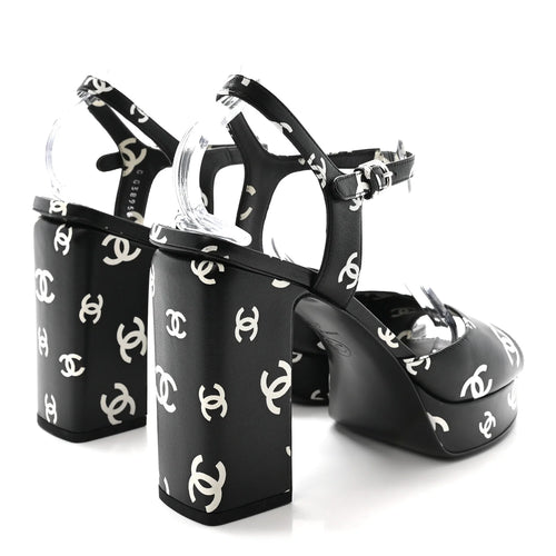 Chanel Black Logo Platform Sandals