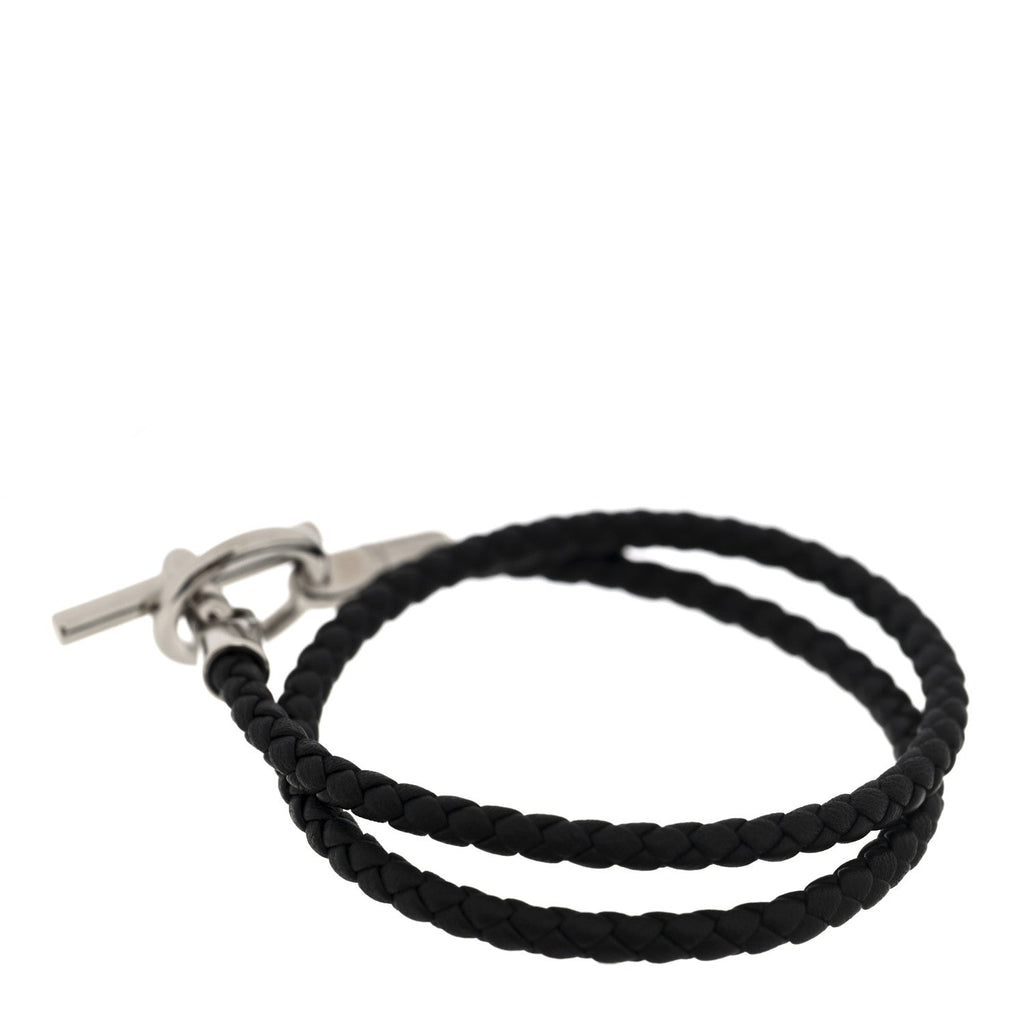 Hermes Black Braided Leather Bracelet