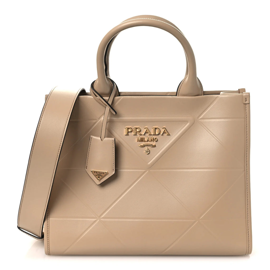 Prada Beige Embossed Leather Tote
