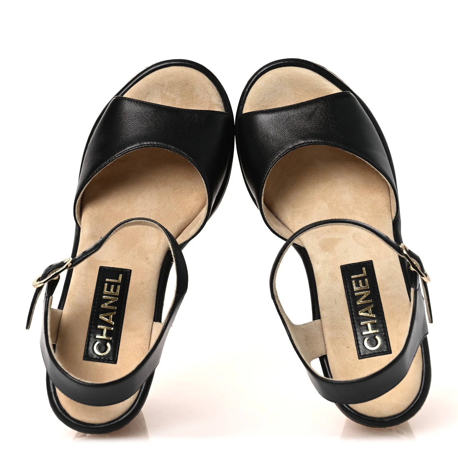 Chanel Black Leather Cork Wedges