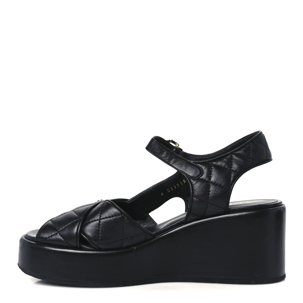 Chanel Black Quilted Wedge Sandals