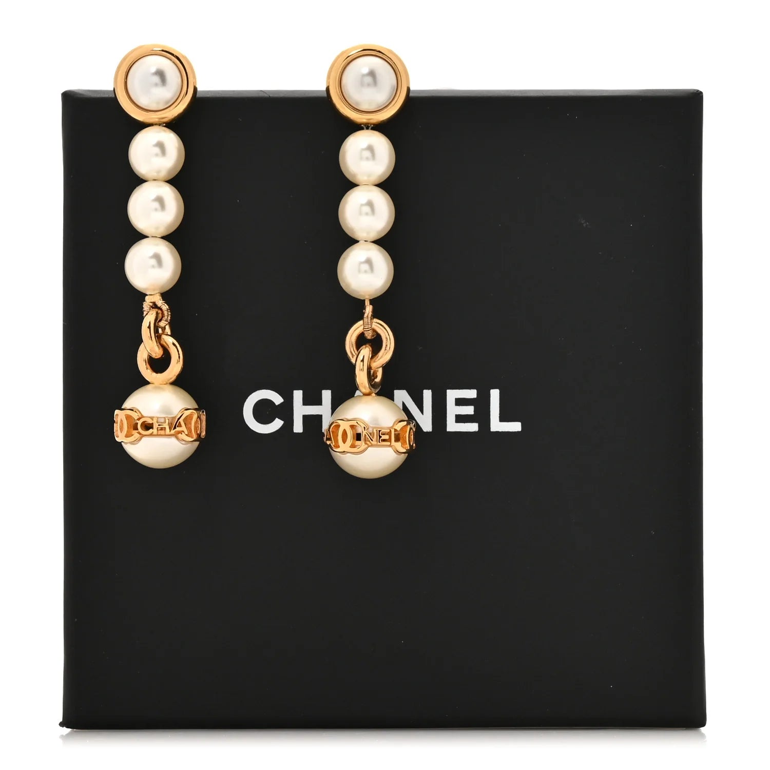 Chanel Gold-Tone Pearl Drop Earrings