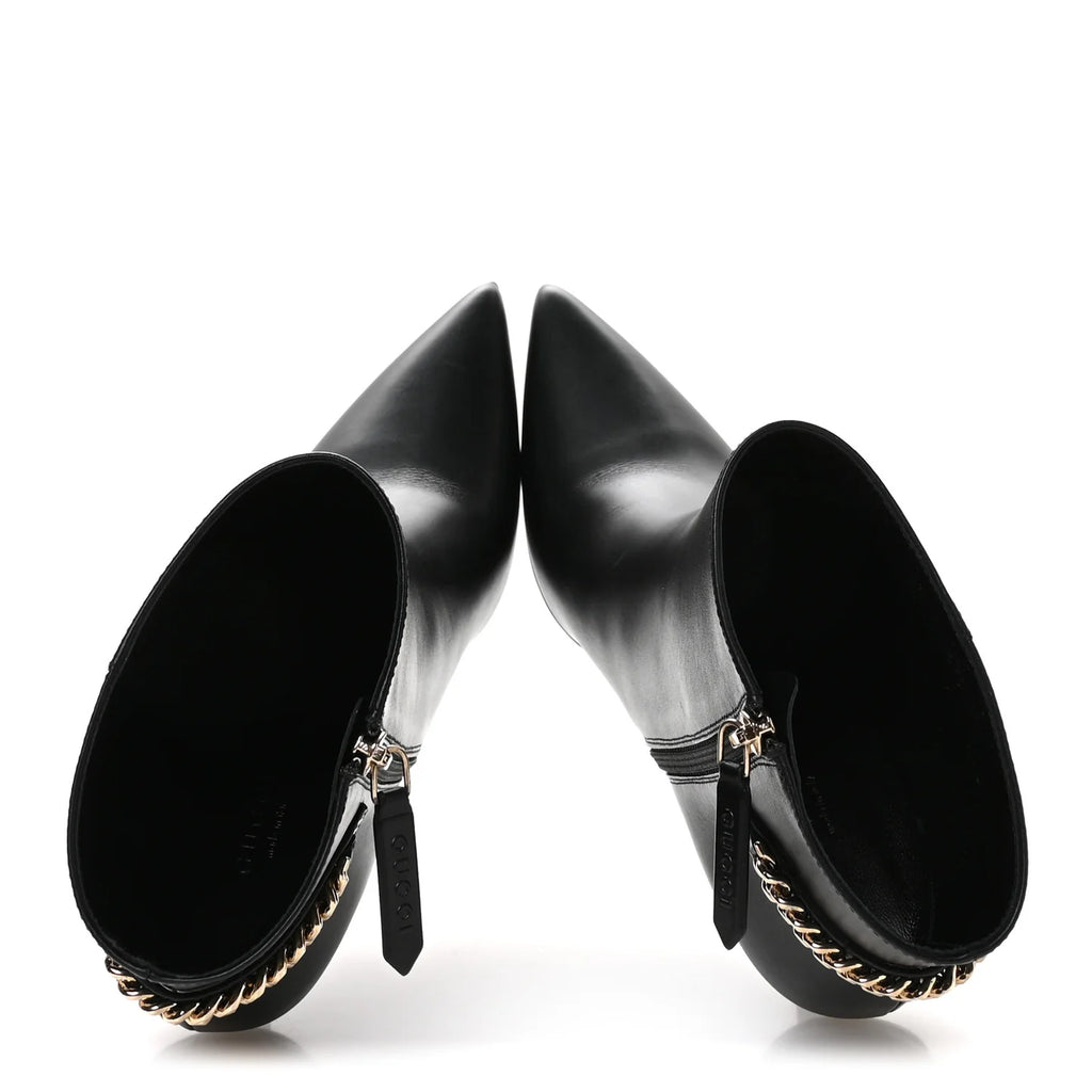 Gucci Black Leather Chain Booties